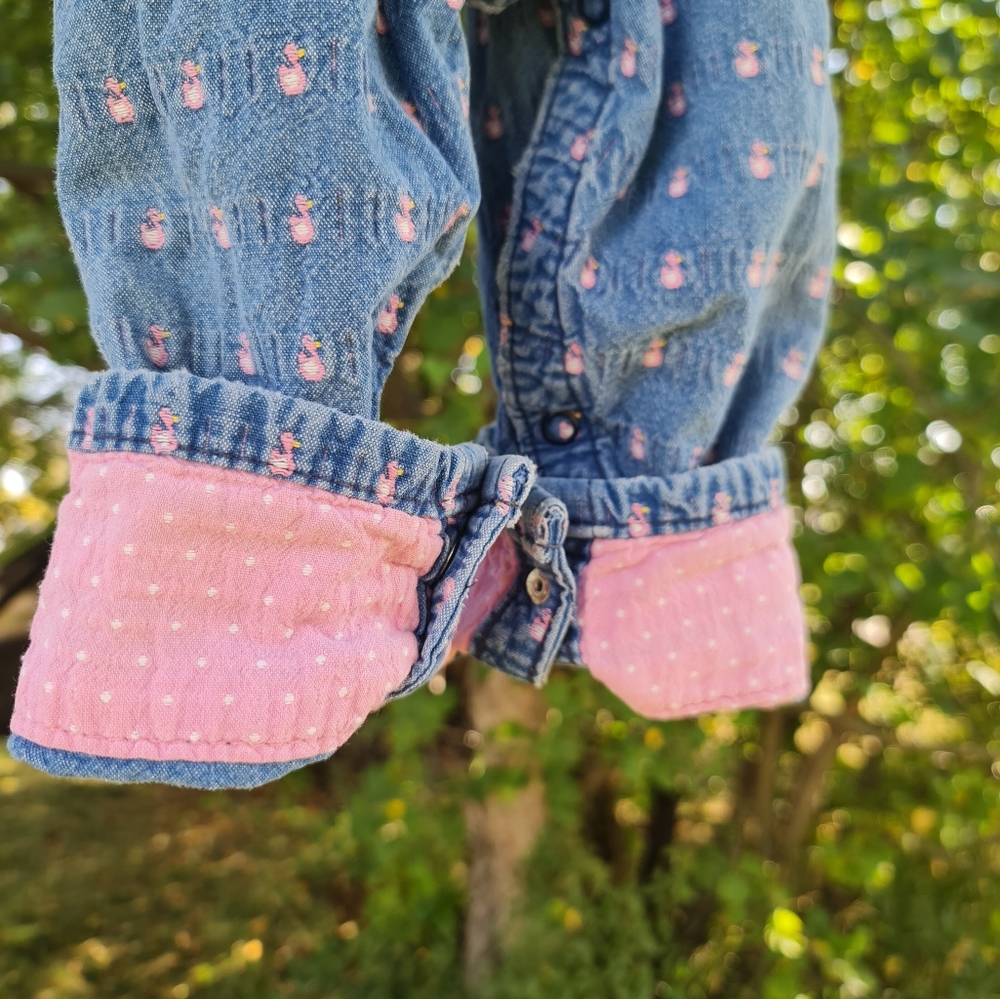 Denim Overalls with Pink Ducky Print 24months